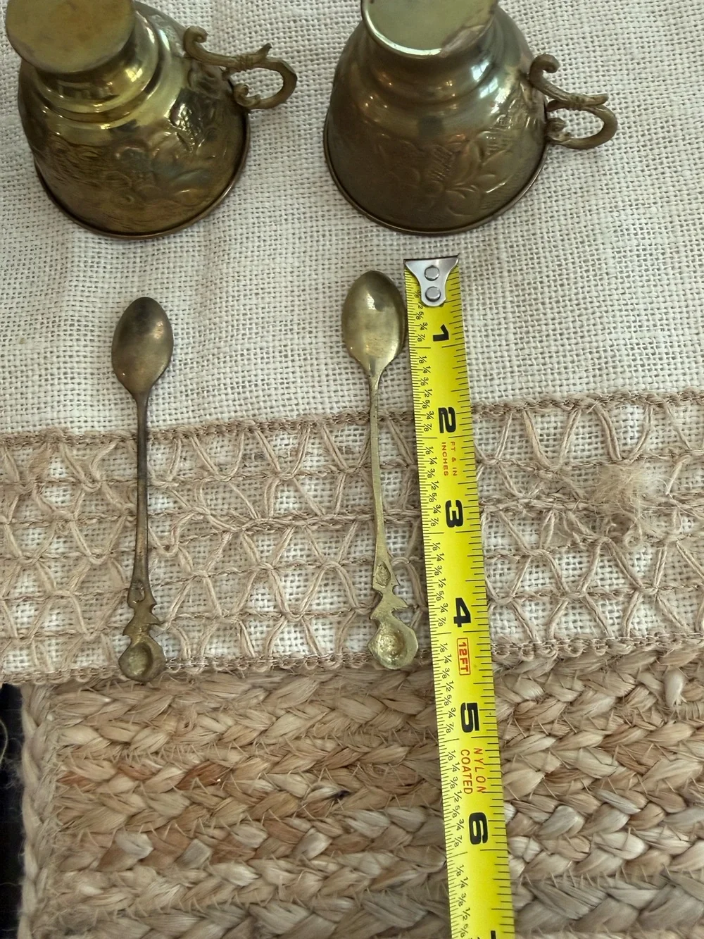 Vintage Floral Embossed brass Tea Cups with Spoons - Picture 9 of 10